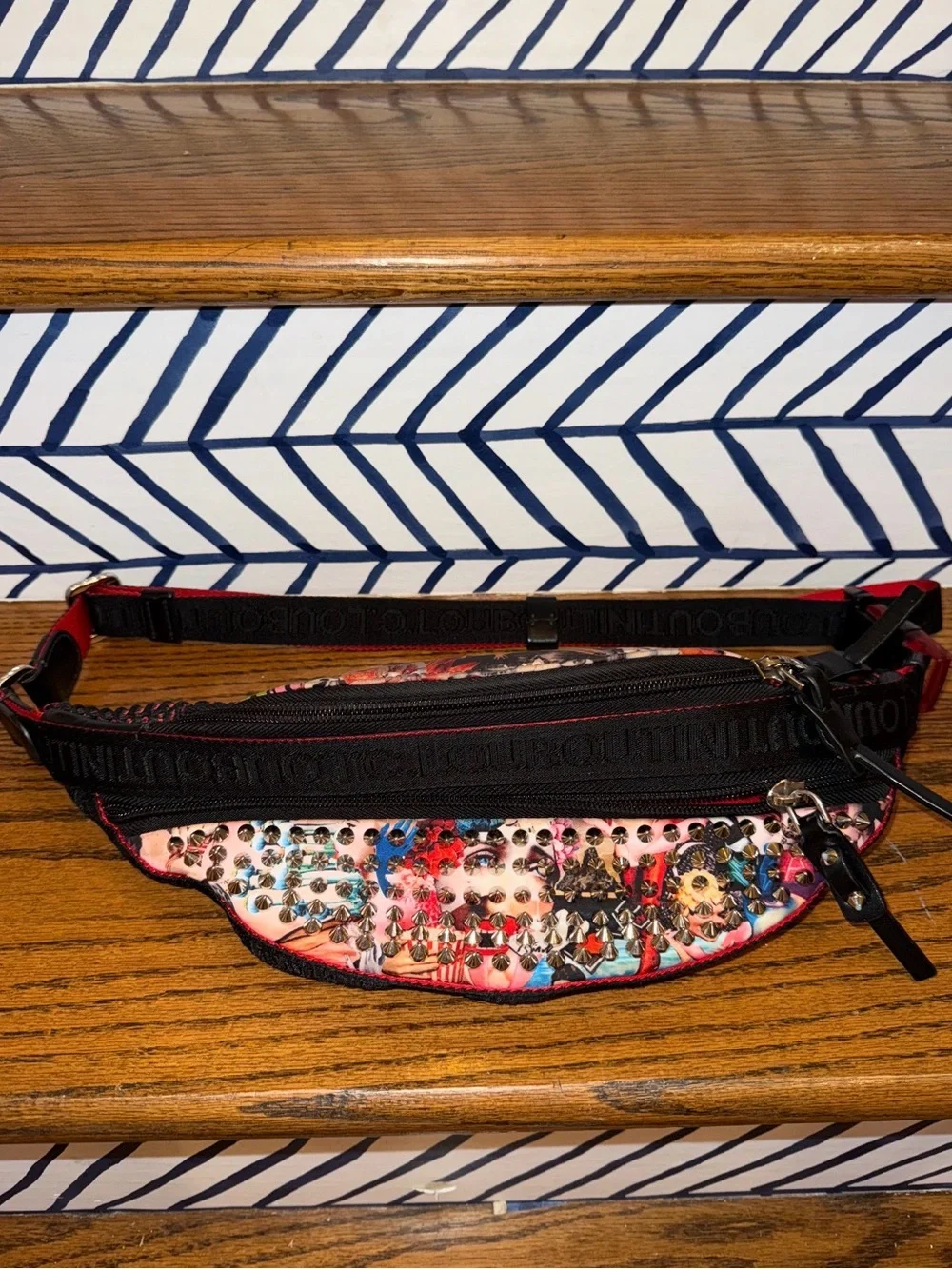Christian Louboutin Loubitown Love Graffiti Studded Belt Bag Crossbody